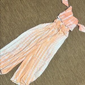 Tie-Dye Peach & White Wide-Leg Jumpsuit